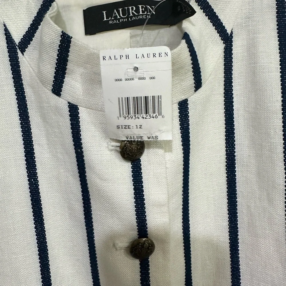 Ralph Lauren Cream Blazer with Navy Vertical Stripes. Size 12. New with tags - Picture 5 of 11